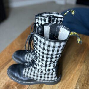 Dr. Martens Black and White Check Calf Boots Size UK 8 / US 10